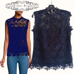 NANETTE LEPORE NEW Romantic Floral Allover Embossed/Scalloped ELace Top S